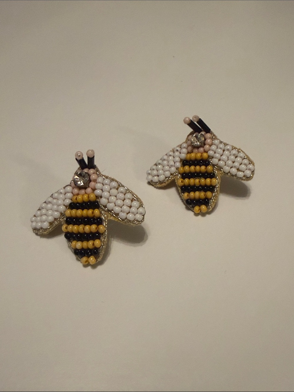 Beaded Bumblebee Earrings - Yellow, Black, White